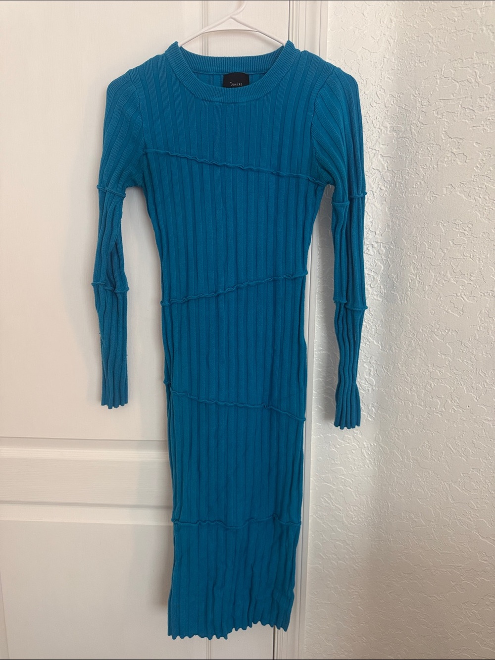 Vici Teal Ribbed Long Sleeve Midi Dress